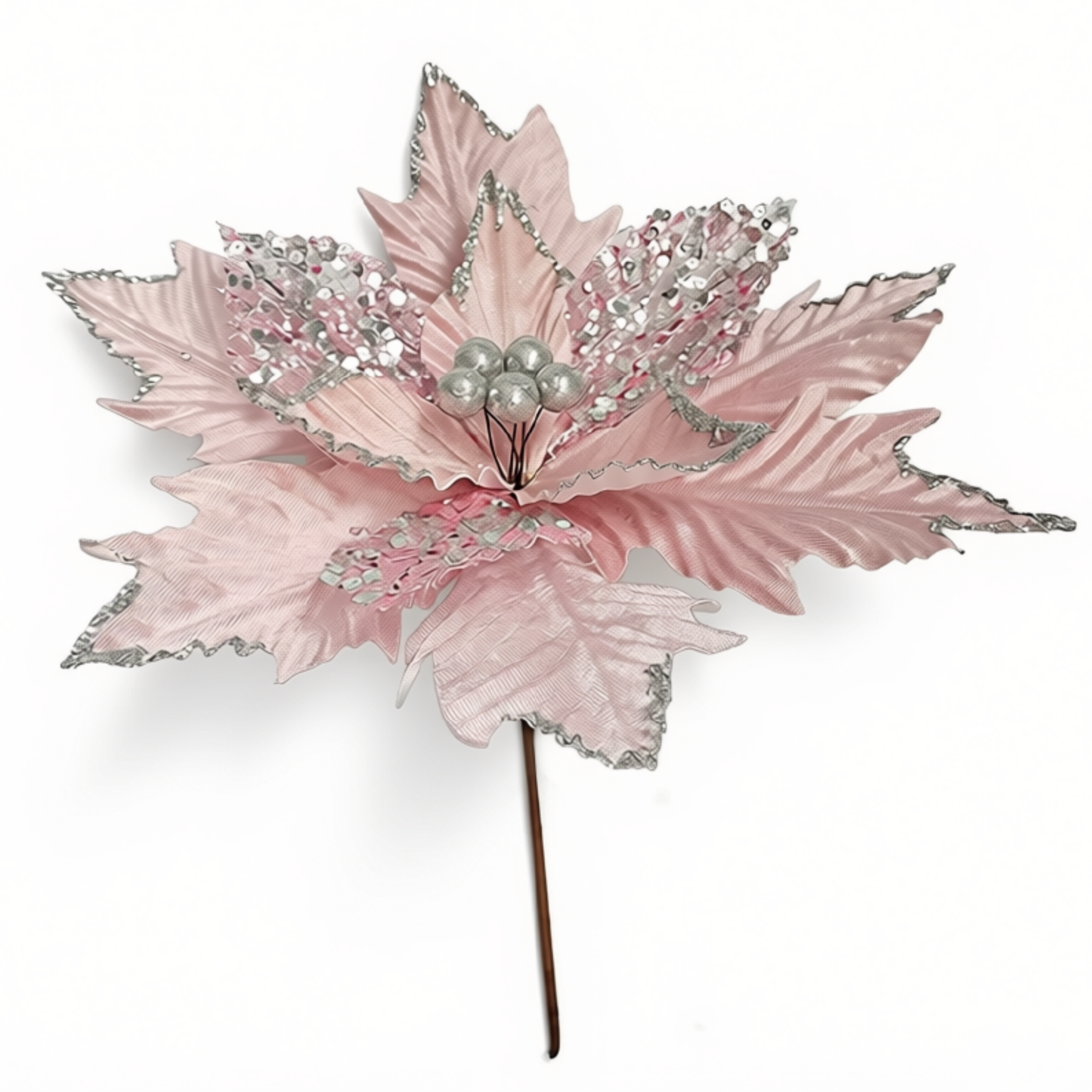 Flores de Natal Glitter Kit 3 Flores Decorativas Natalinas Flexível, 35cm e Tecido Brilhante
