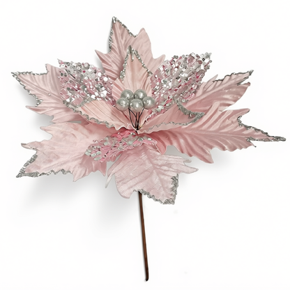 Flores de Natal Glitter Kit 3 Flores Decorativas Natalinas Flexível, 35cm e Tecido Brilhante