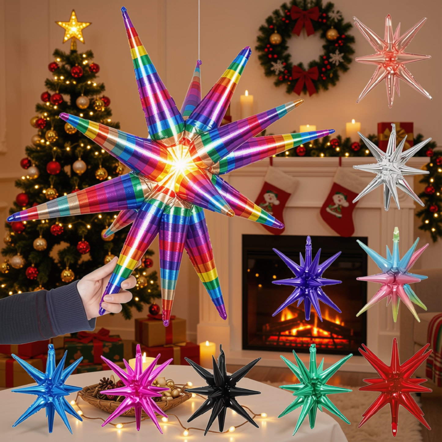 Balão Estrela Folha 1/2 Balões Formato de Estrela 14 Pontas Estilo 4D 56cm (22 polegadas)
