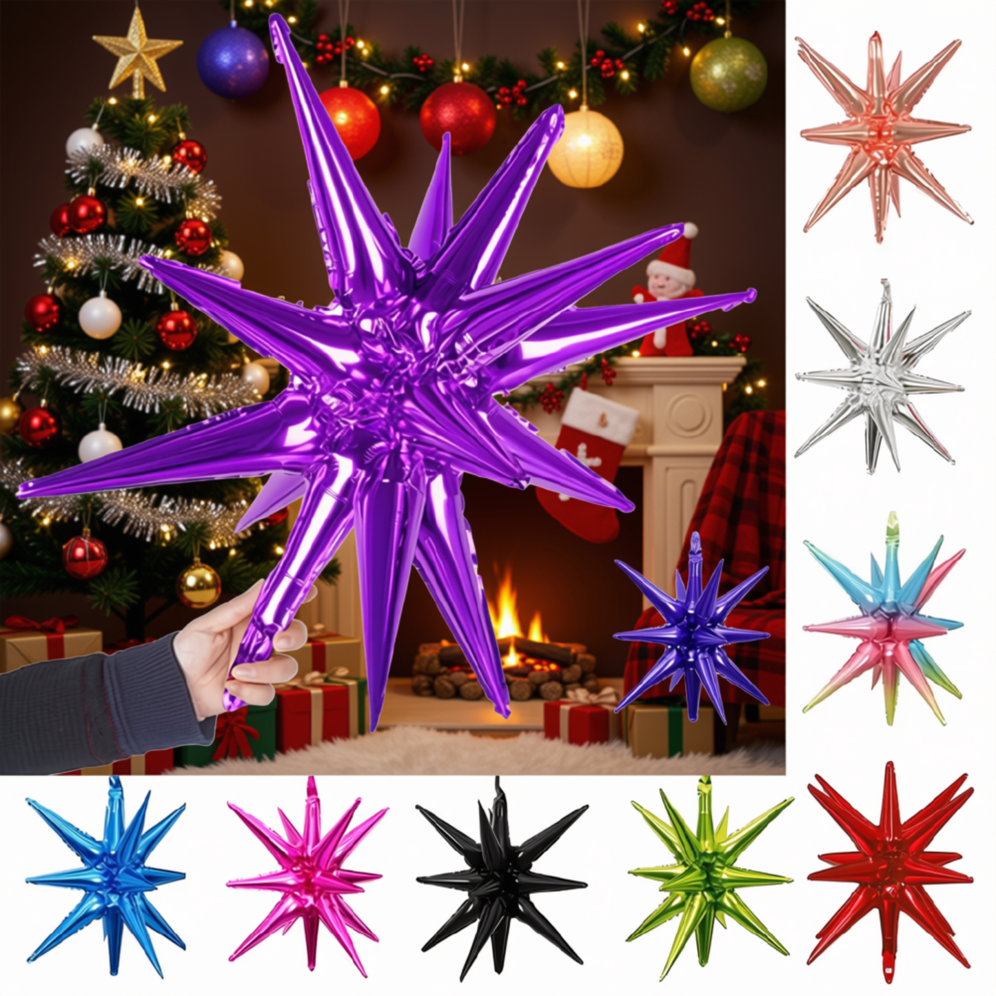 Balão Estrela Folha 1/2 Balões Formato de Estrela 14 Pontas Estilo 4D 56cm (22 polegadas)