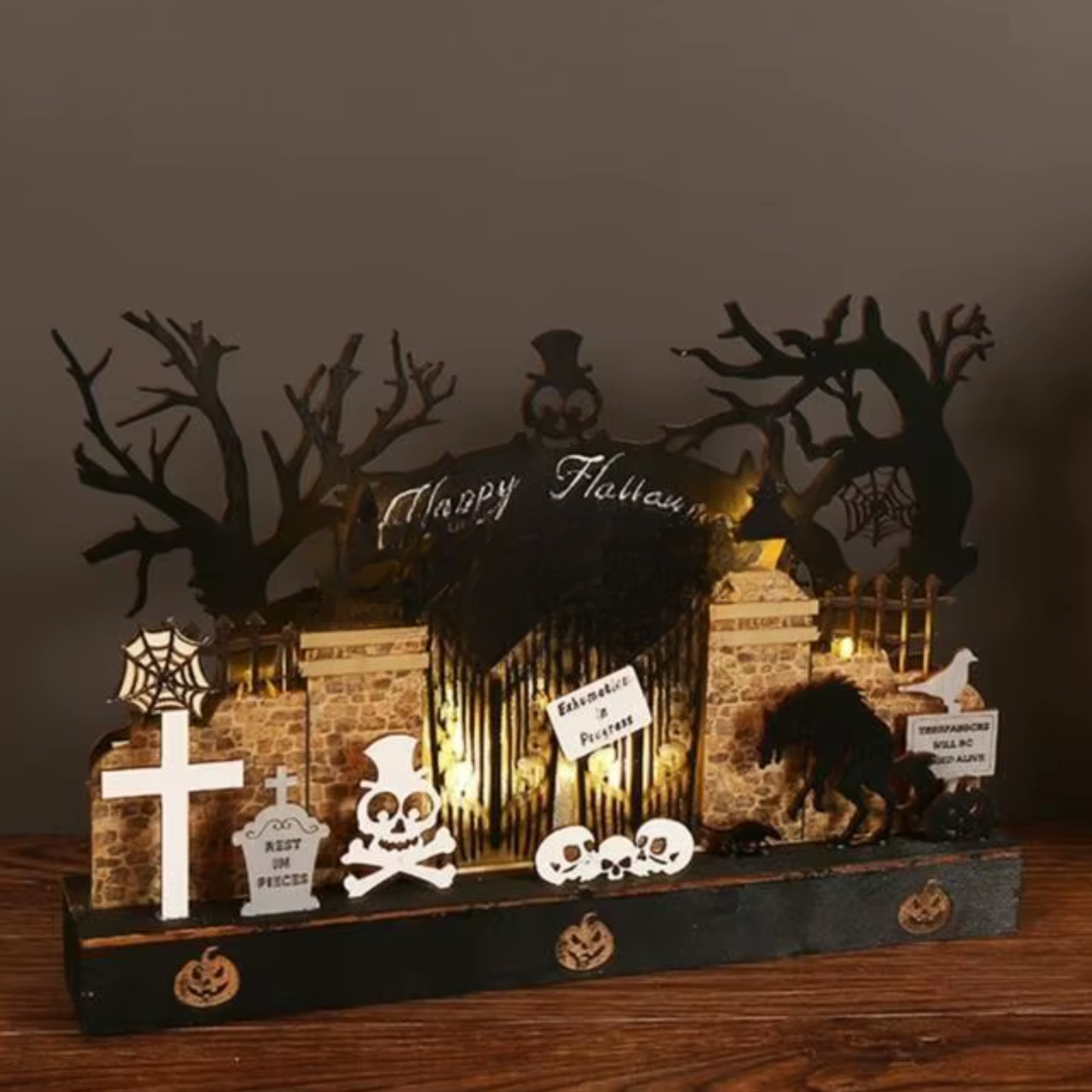Decorações de Mesa de Halloween 28*19cm Casa Mal-Assombrada Iluminada Esqueleto