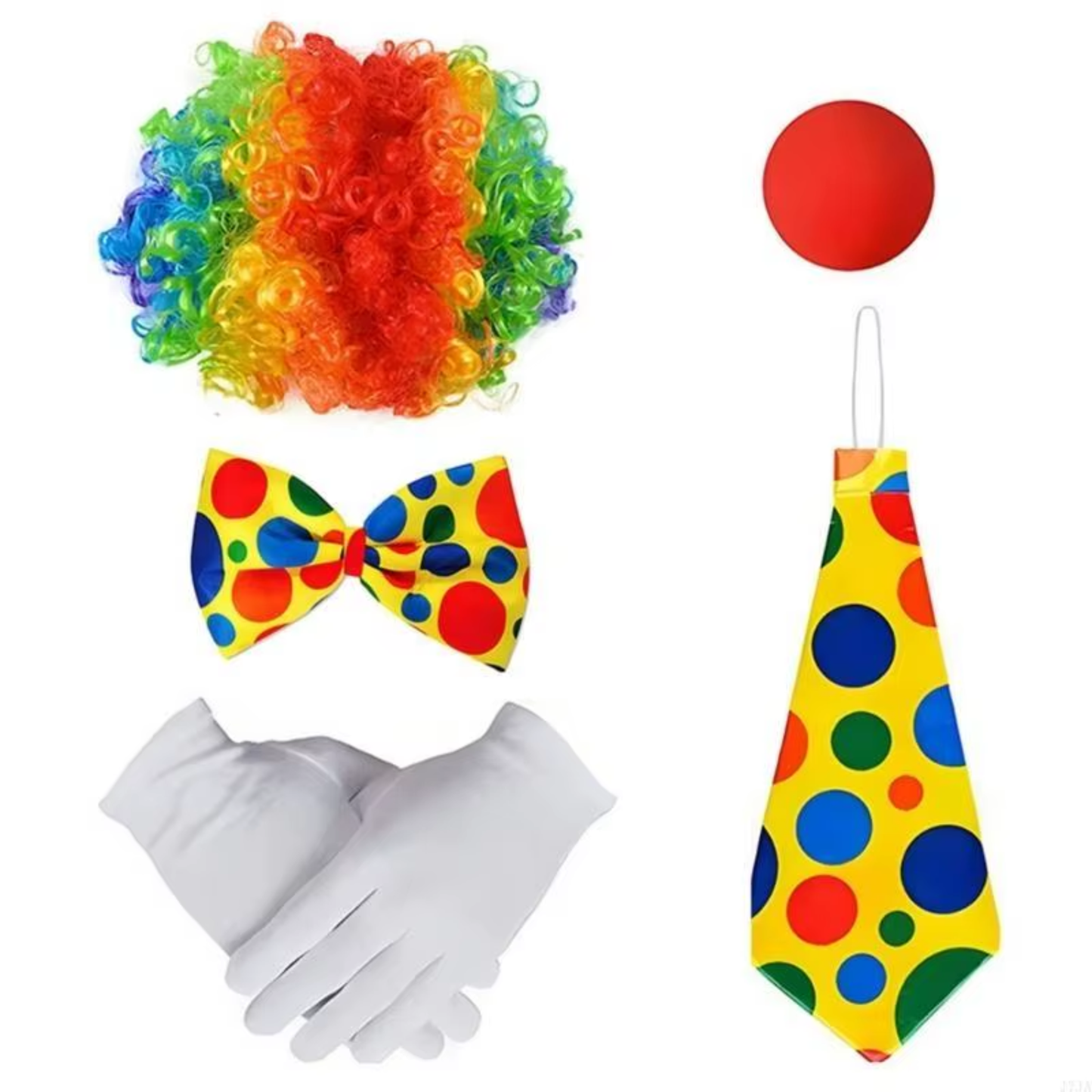 Kit Fantasia de Palhaço com 5/6 Peças Incluindo Peruca de palhaço Arco-Íris