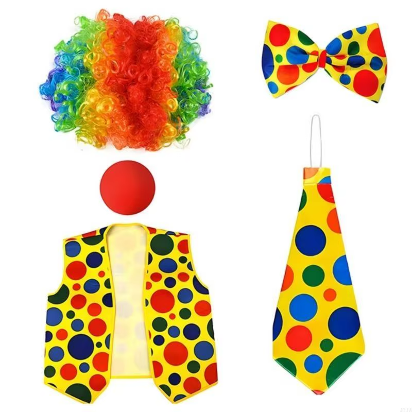 Kit Fantasia de Palhaço com 5/6 Peças Incluindo Peruca de palhaço Arco-Íris