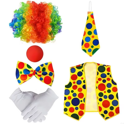 Kit Fantasia de Palhaço com 5/6 Peças Incluindo Peruca de palhaço Arco-Íris