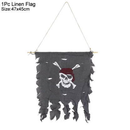 Kit Festa Temática de Piratas Incluir Faixa de Feliz Aniversário Toalha de Mesa