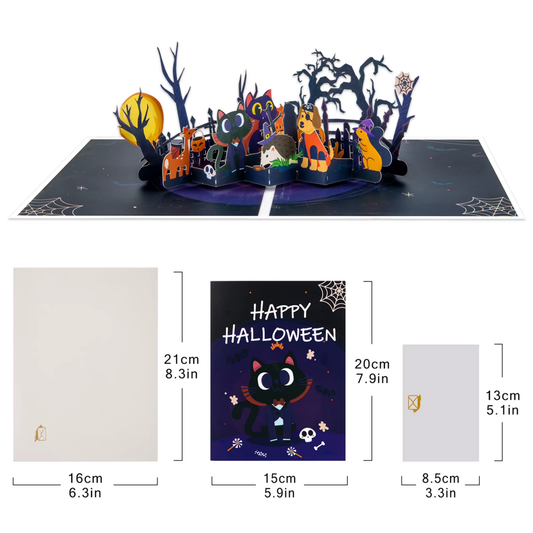 Cartões de Halloween com Arte, Abóboras e Castelo, Cartões de Natal Pop-Up, Cartões
