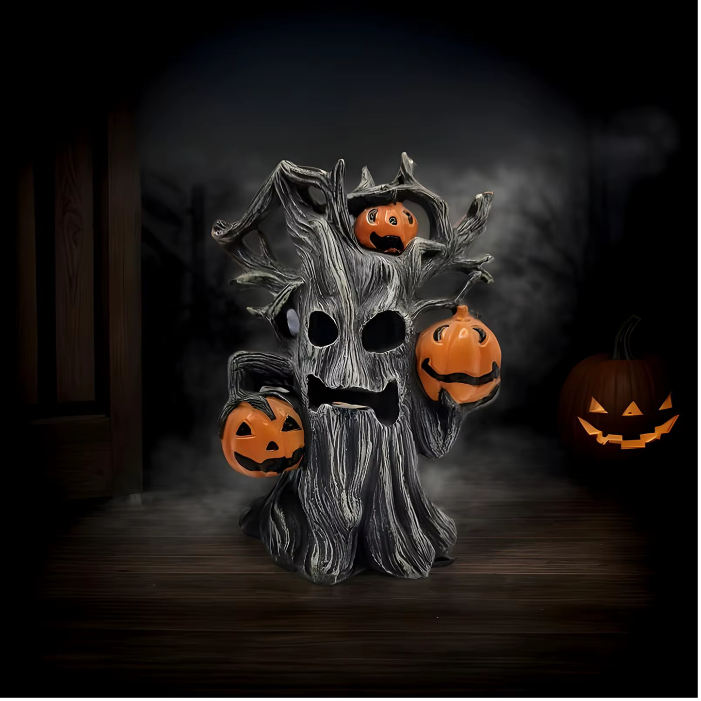 Estátua Halloween Abóbora de Toco de Árvore Halloween Decoração Halloween Resina