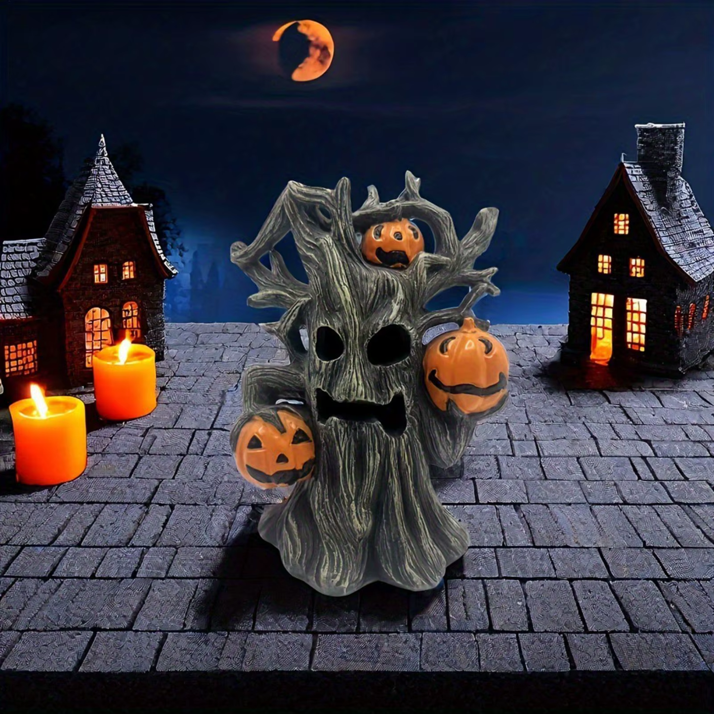Estátua Halloween Abóbora de Toco de Árvore Halloween Decoração Halloween Resina