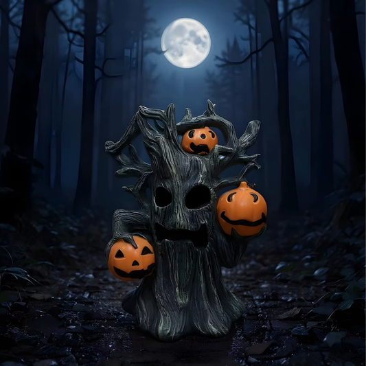 Estátua Halloween Abóbora de Toco de Árvore Halloween Decoração Halloween Resina