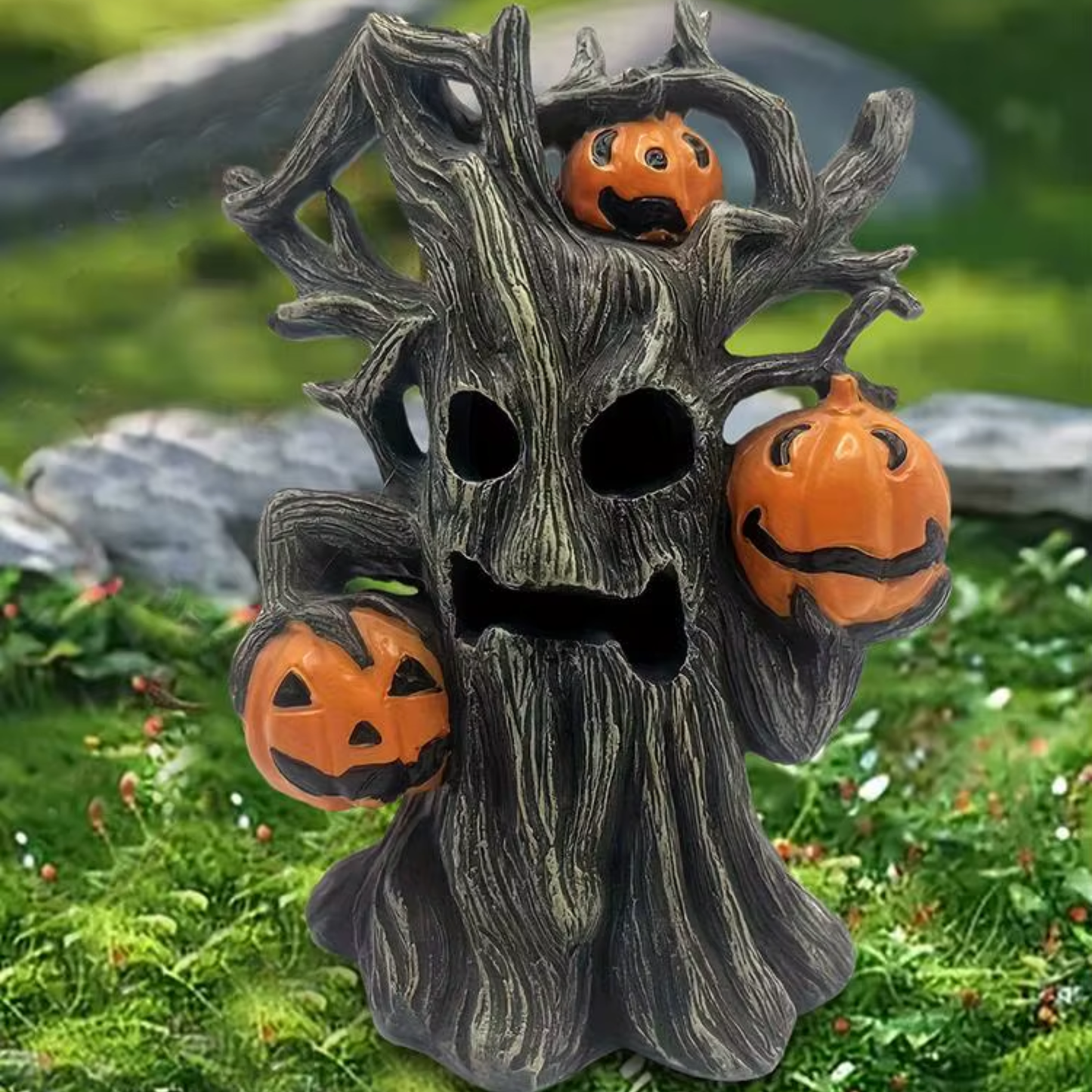Estátua Halloween Abóbora de Toco de Árvore Halloween Decoração Halloween Resina