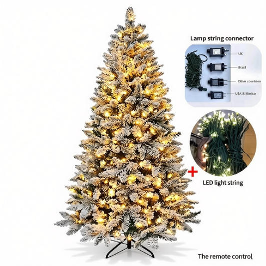 Árvores de Natal Artificiais de 2,1 Metro Pré-Iluminadas para Neve Flocada com Luzes