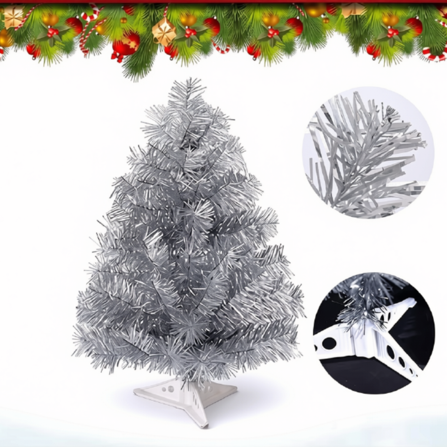 Mini Árvore de Natal Cinza/Branco 60cm  (40 e 50 Galhos) Mesa Pinheiro Artificial de Natal