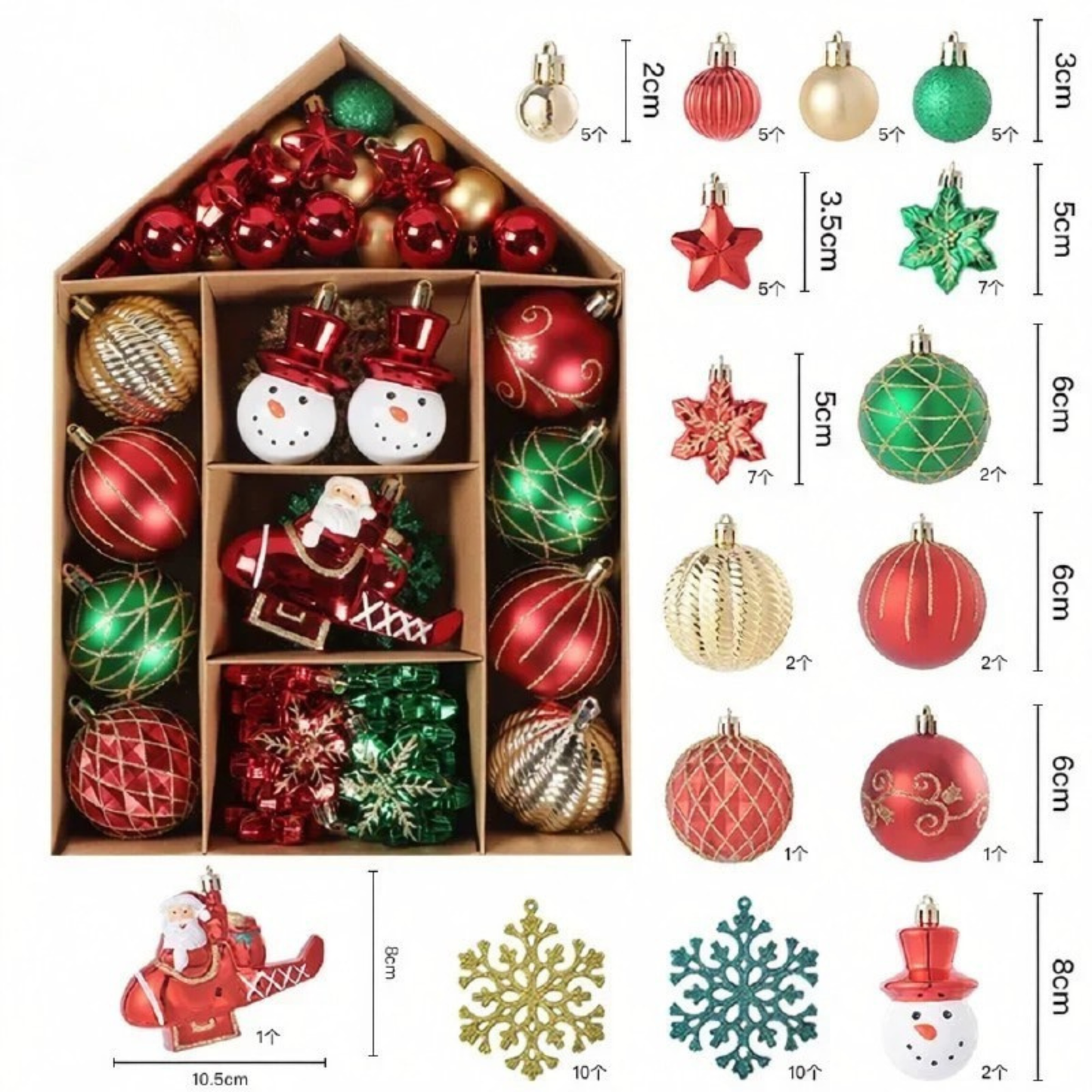 Bolas Natal Diversificados Conjunto de 72 peças de Enfeites de Bolas de Natal Clássico