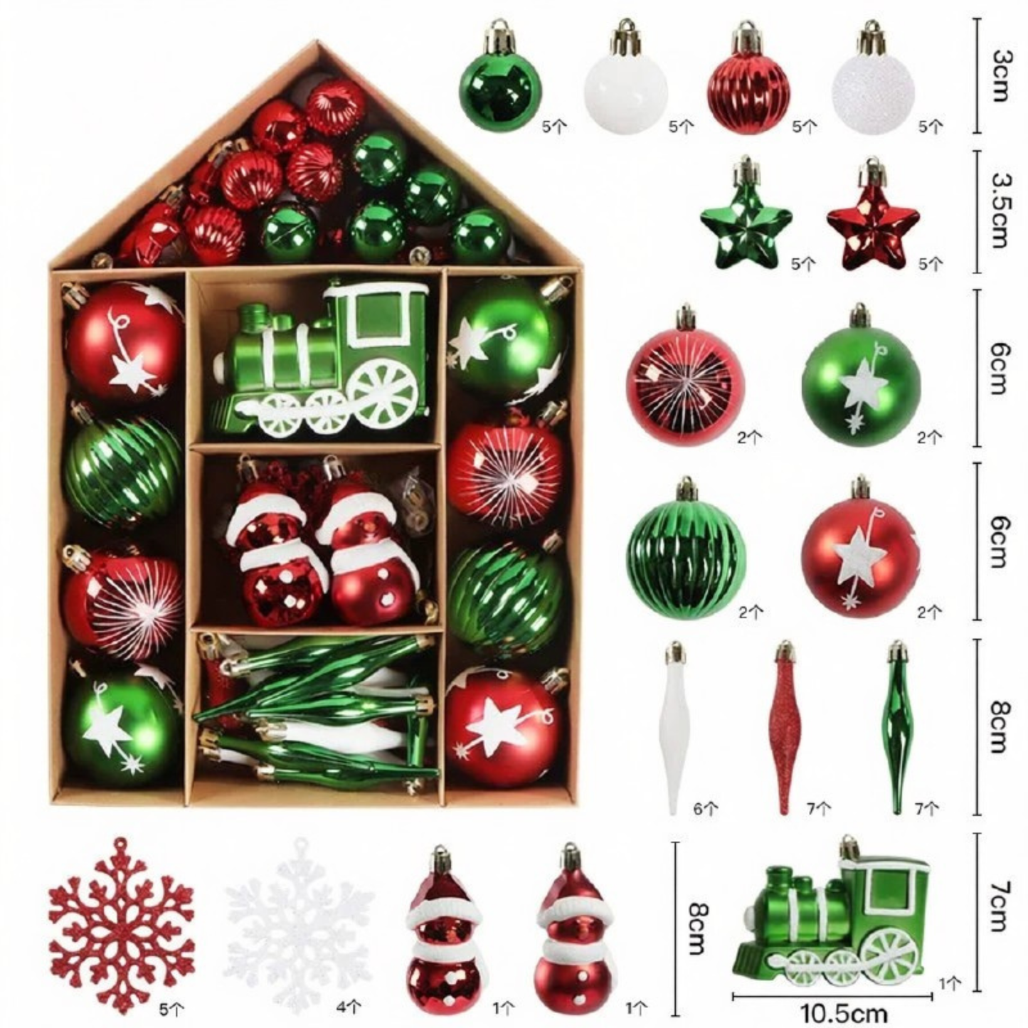 Bolas Natal Diversificados Conjunto de 72 peças de Enfeites de Bolas de Natal Clássico