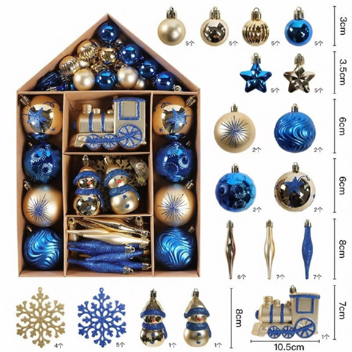 Bolas Natal Diversificados Conjunto de 72 peças de Enfeites de Bolas de Natal Clássico