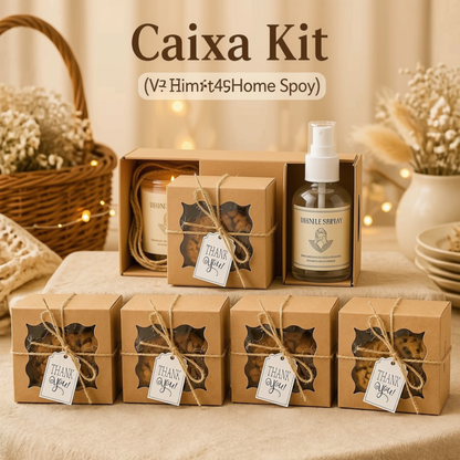 Caixa Kit (Vela+Home Spray) 12 peças caixas de padaria marrom e corda 10x10x6.5cm