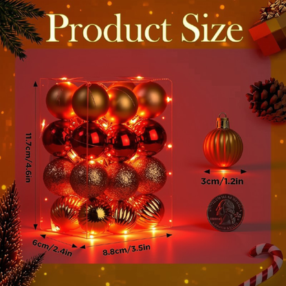 Bola de Natal 24 Peças de Enfeites de Natal Inquebráveis, 3m*6cm Conjuntos de Bolas