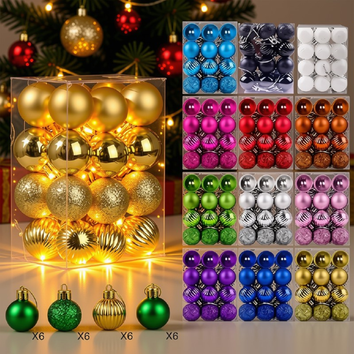 Bola de Natal 24 Peças de Enfeites de Natal Inquebráveis, 3m*6cm Conjuntos de Bolas