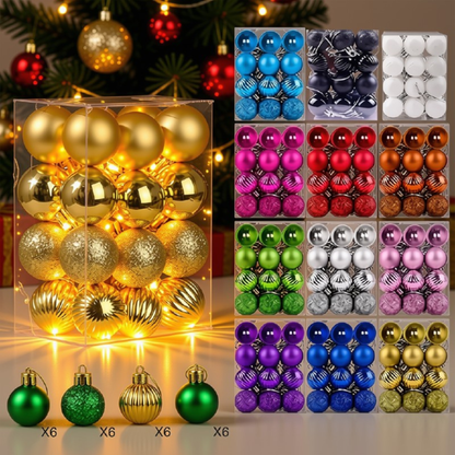 Bola de Natal 24 Peças de Enfeites de Natal Inquebráveis, 3m*6cm Conjuntos de Bolas