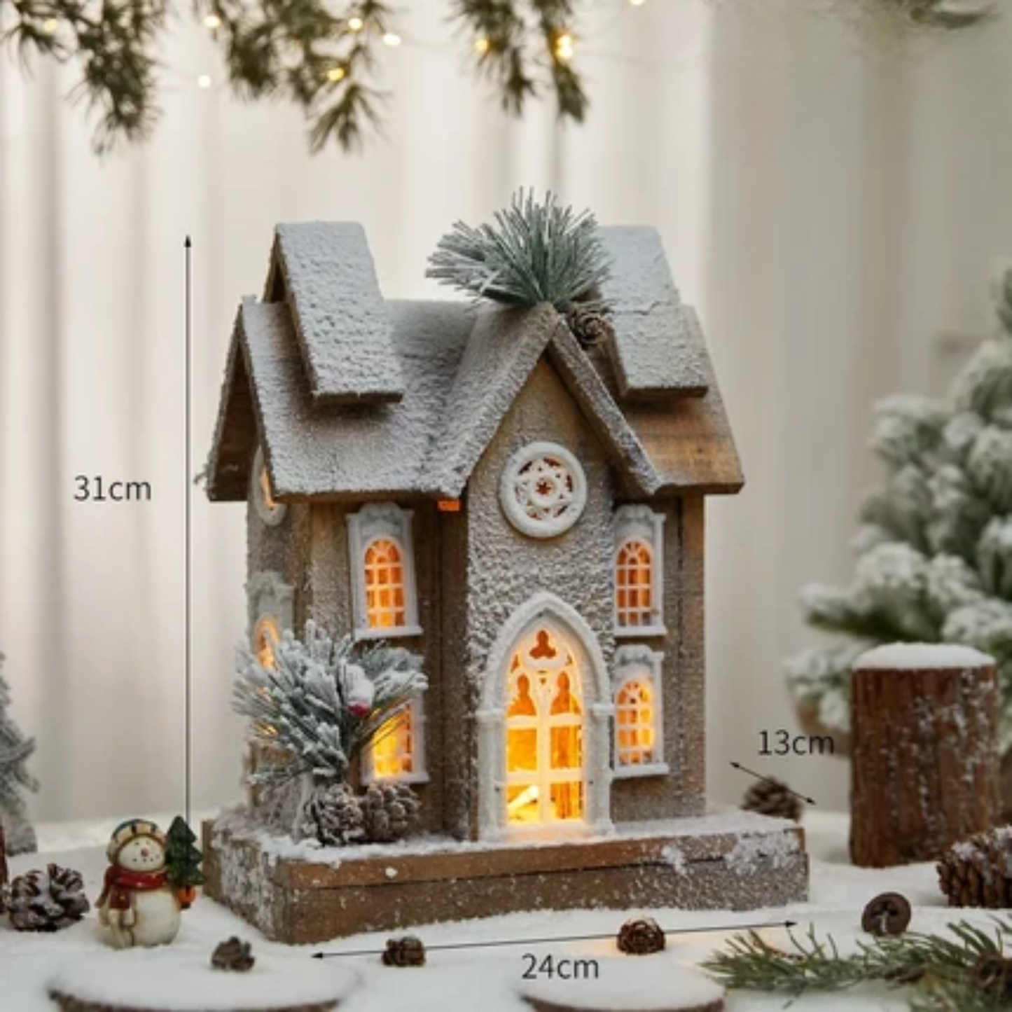 Casa Natalina de Shopping Natal de Madeira com Luzes Decoração de Mesa Festa de Natal