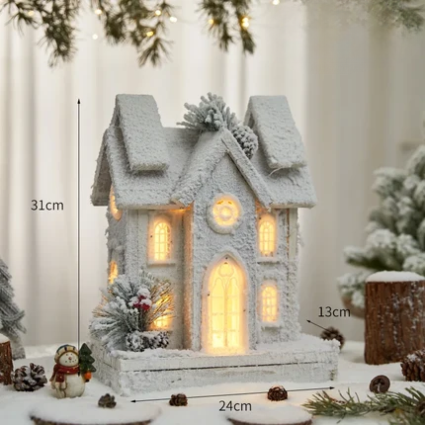 Casa Natalina de Shopping Natal de Madeira com Luzes Decoração de Mesa Festa de Natal