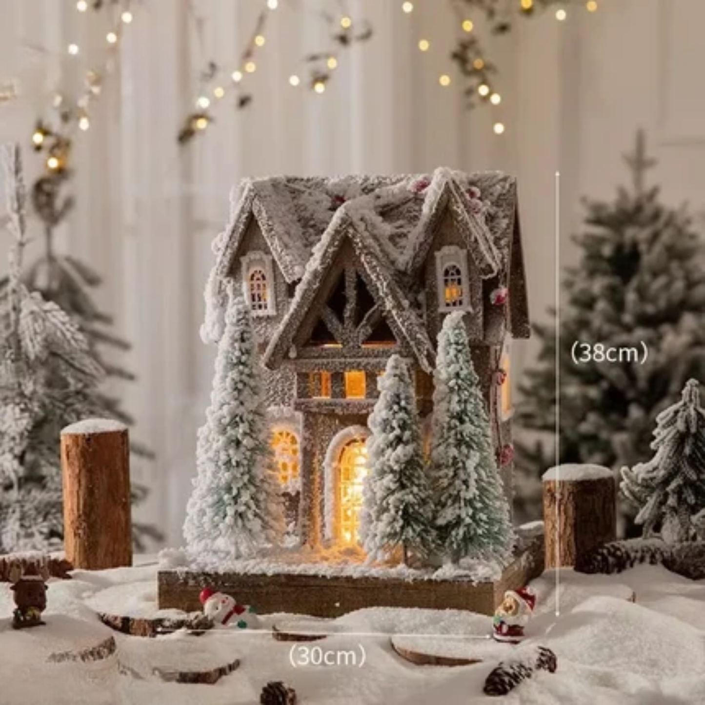 Casa Natalina de Shopping Natal de Madeira com Luzes Decoração de Mesa Festa de Natal
