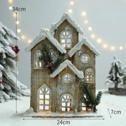 Casa Natalina de Shopping Natal de Madeira com Luzes Decoração de Mesa Festa de Natal