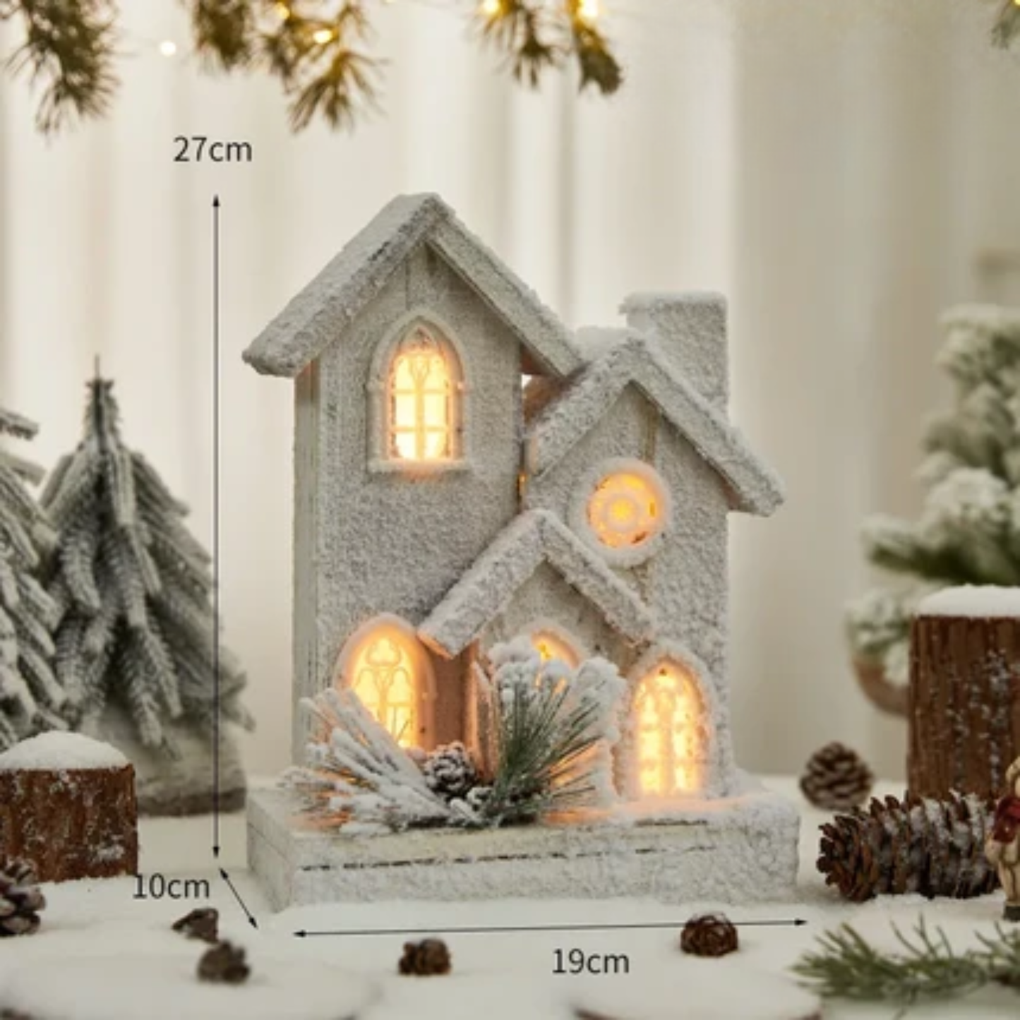 Casa Natalina de Shopping Natal de Madeira com Luzes Decoração de Mesa Festa de Natal