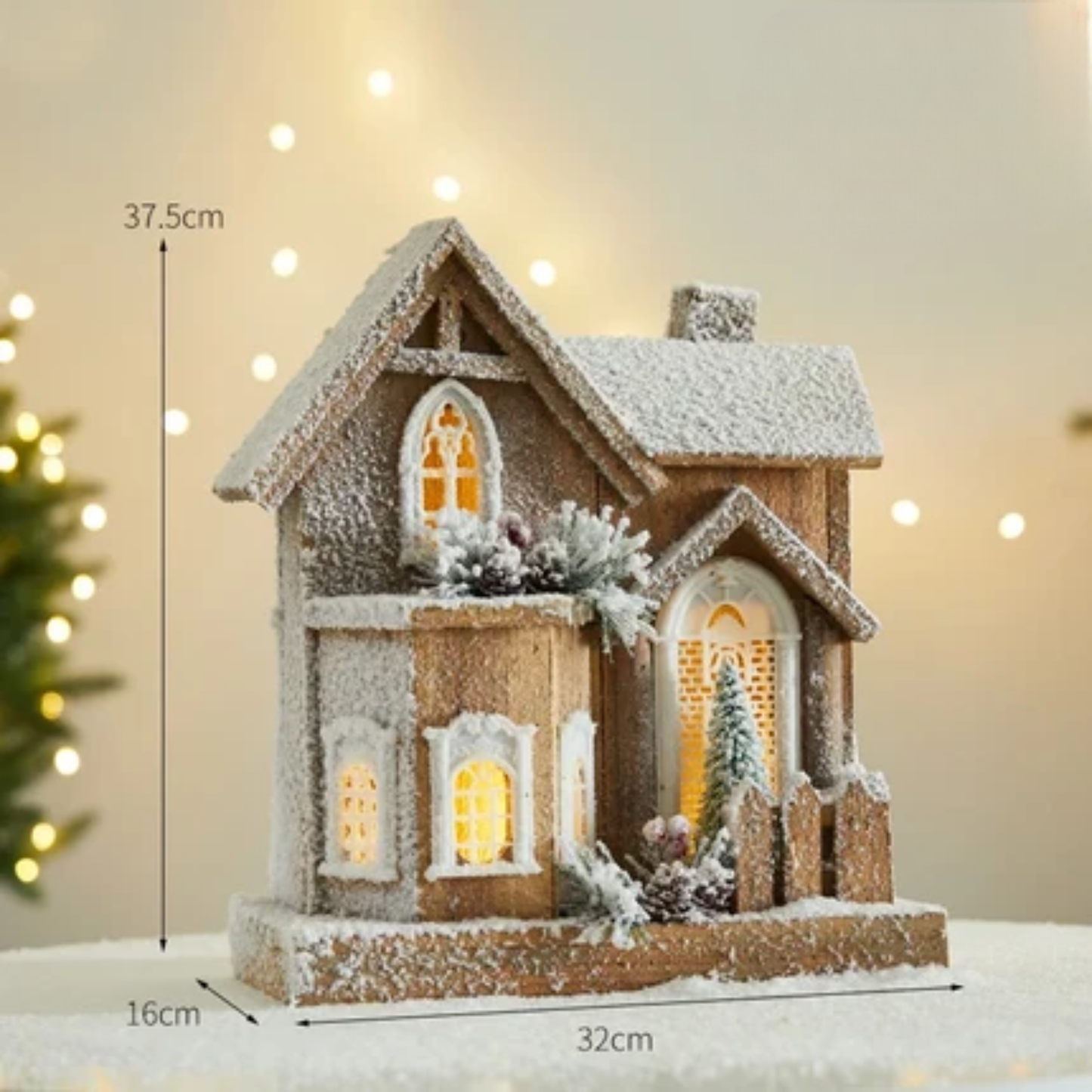 Casinha Rústica em Madeira Iluminada Enfeite de Natal 45cm*45cm*28cm