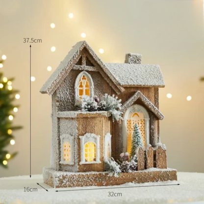Casinha Rústica em Madeira Iluminada Enfeite de Natal 45cm*45cm*28cm