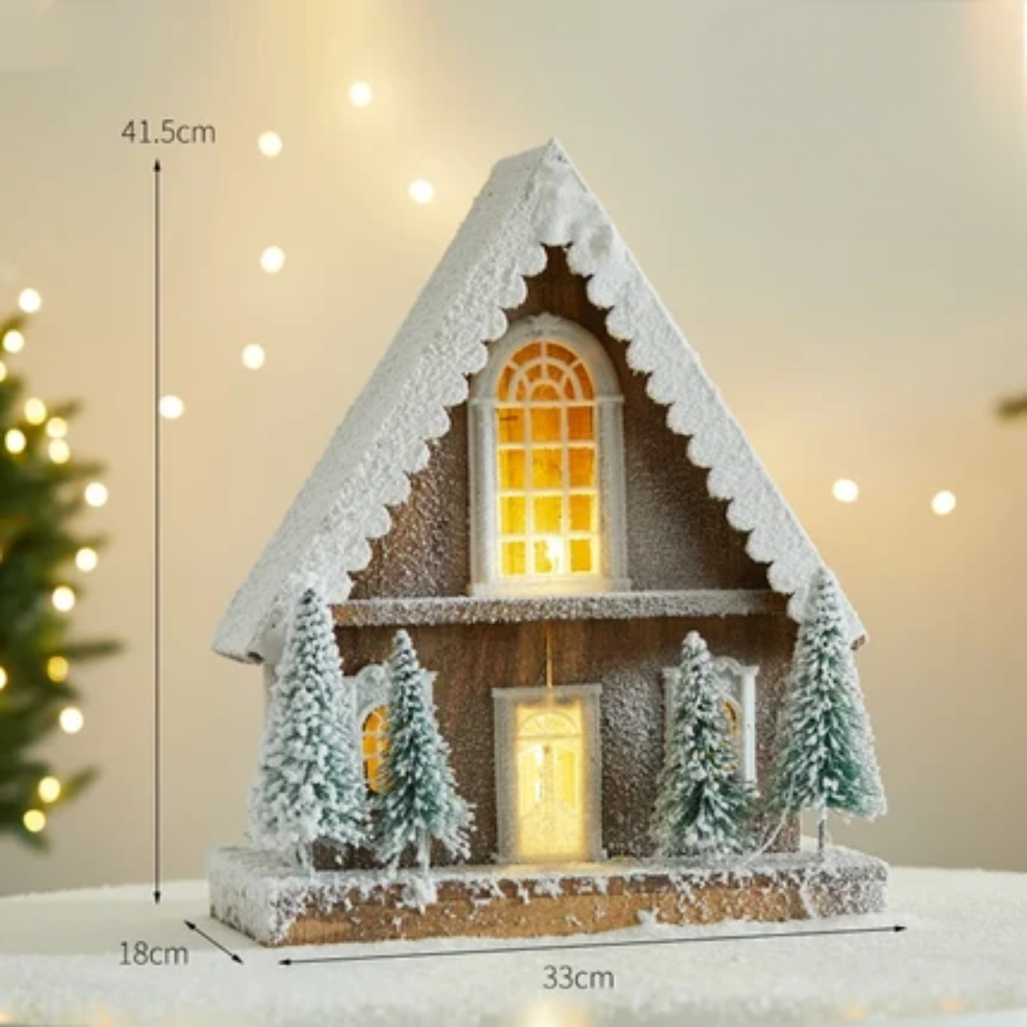 Casinha Rústica em Madeira Iluminada Enfeite de Natal 45cm*45cm*28cm