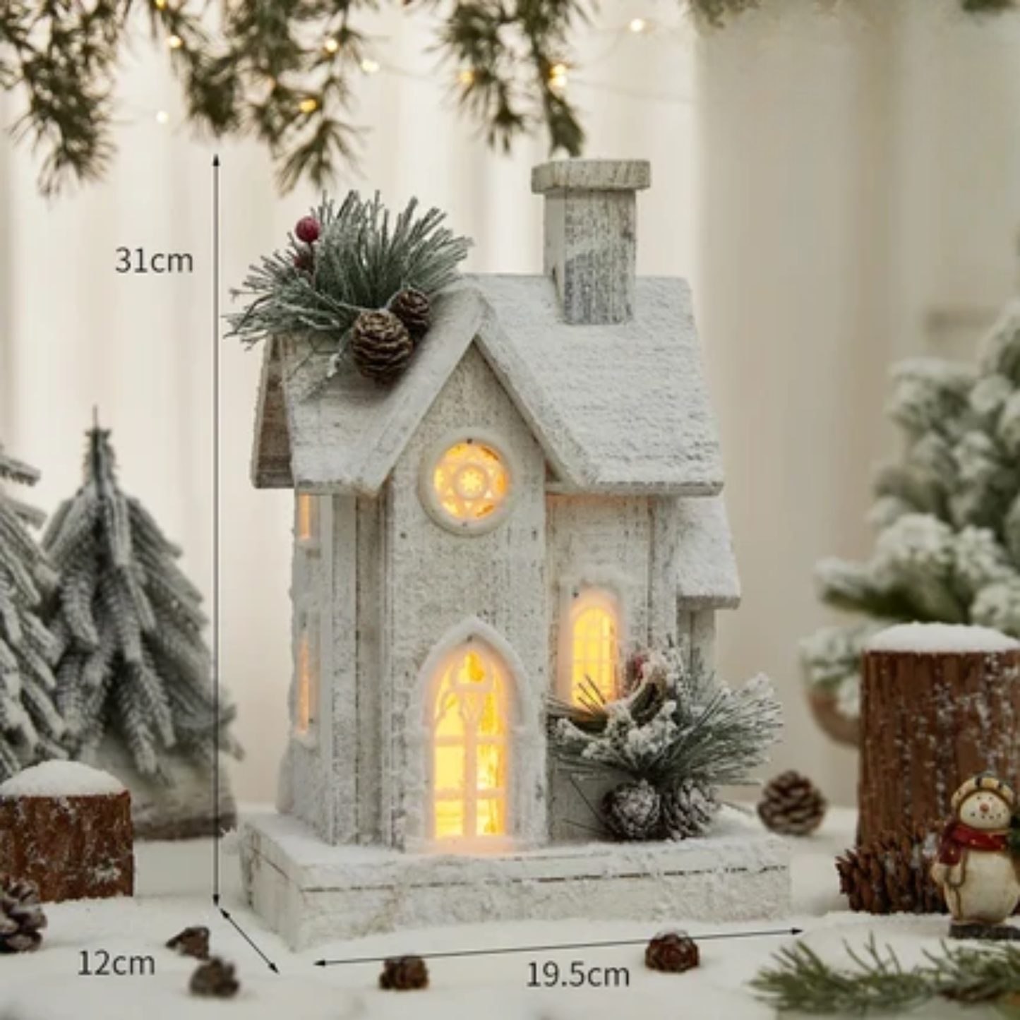 Casinha Rústica em Madeira Iluminada Enfeite de Natal 45cm*45cm*28cm