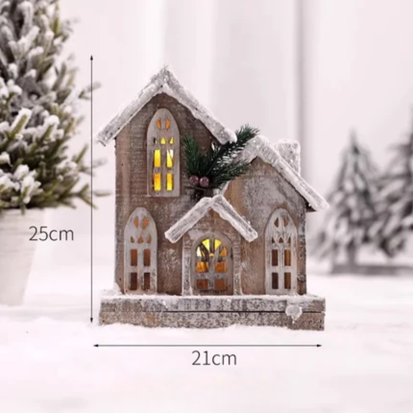 Casinha Rústica em Madeira Iluminada Enfeite de Natal 45cm*45cm*28cm