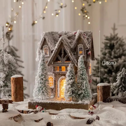 Casinha Rústica em Madeira Iluminada Enfeite de Natal 45cm*45cm*28cm