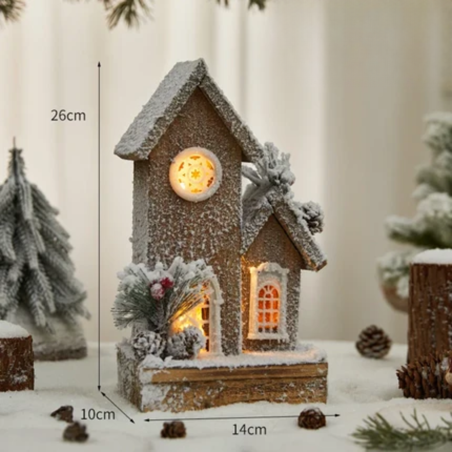 Casinha Rústica em Madeira Iluminada Enfeite de Natal 45cm*45cm*28cm