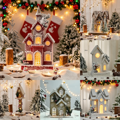 Casinha Rústica em Madeira Iluminada Enfeite de Natal 45cm*45cm*28cm