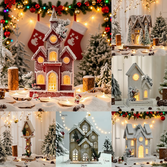 Casinha Rústica em Madeira Iluminada Enfeite de Natal 45cm*45cm*28cm