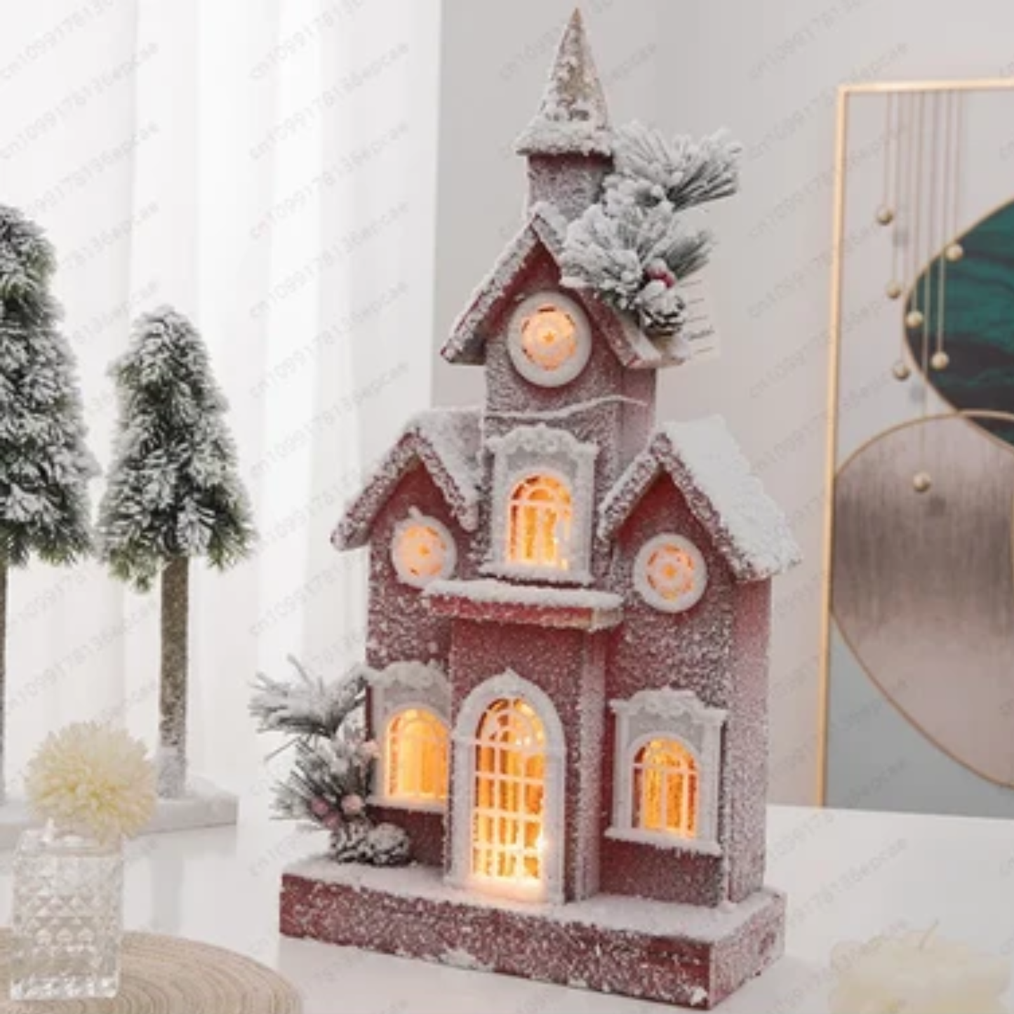 Casa Rústica Natal em Madeira Vila Natalina Led Pilha 51cm*11cm*1000cm