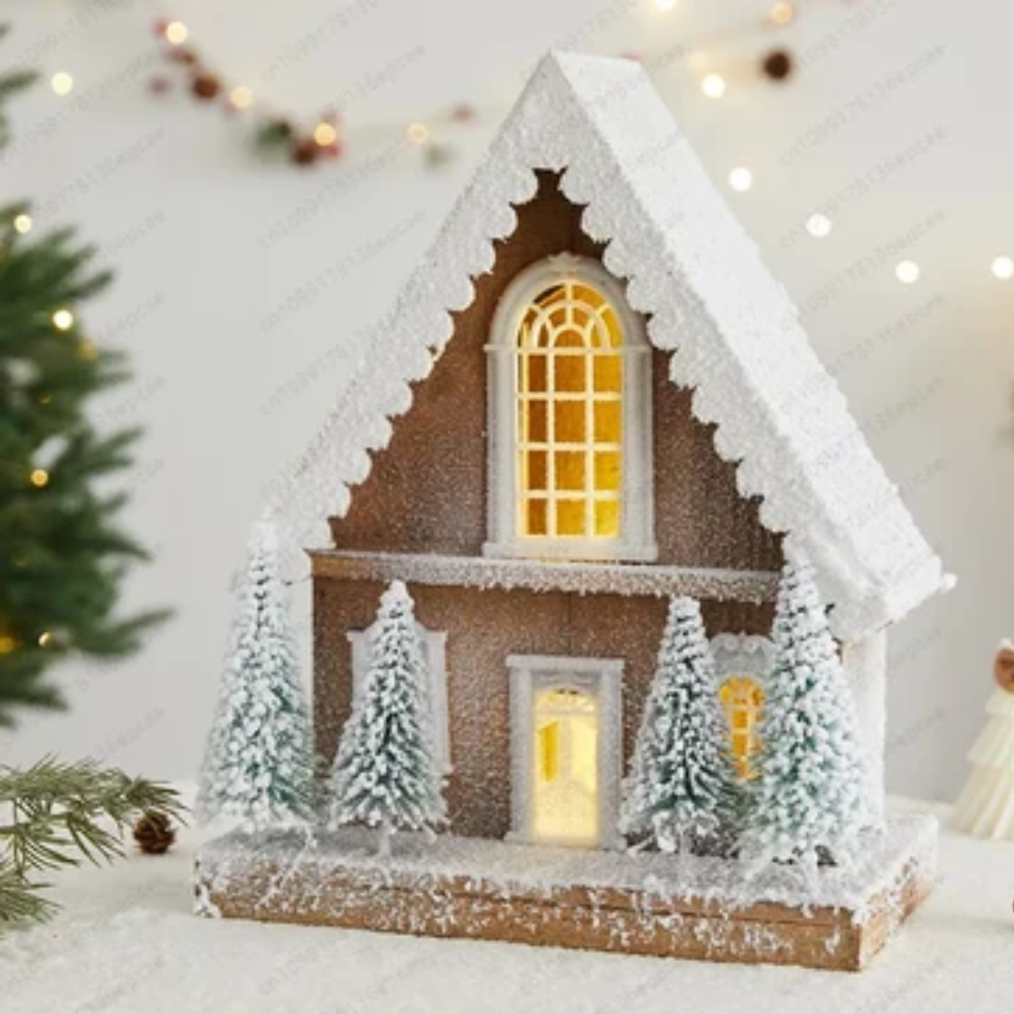 Casa Rústica Natal em Madeira Vila Natalina Led Pilha 51cm*11cm*1000cm