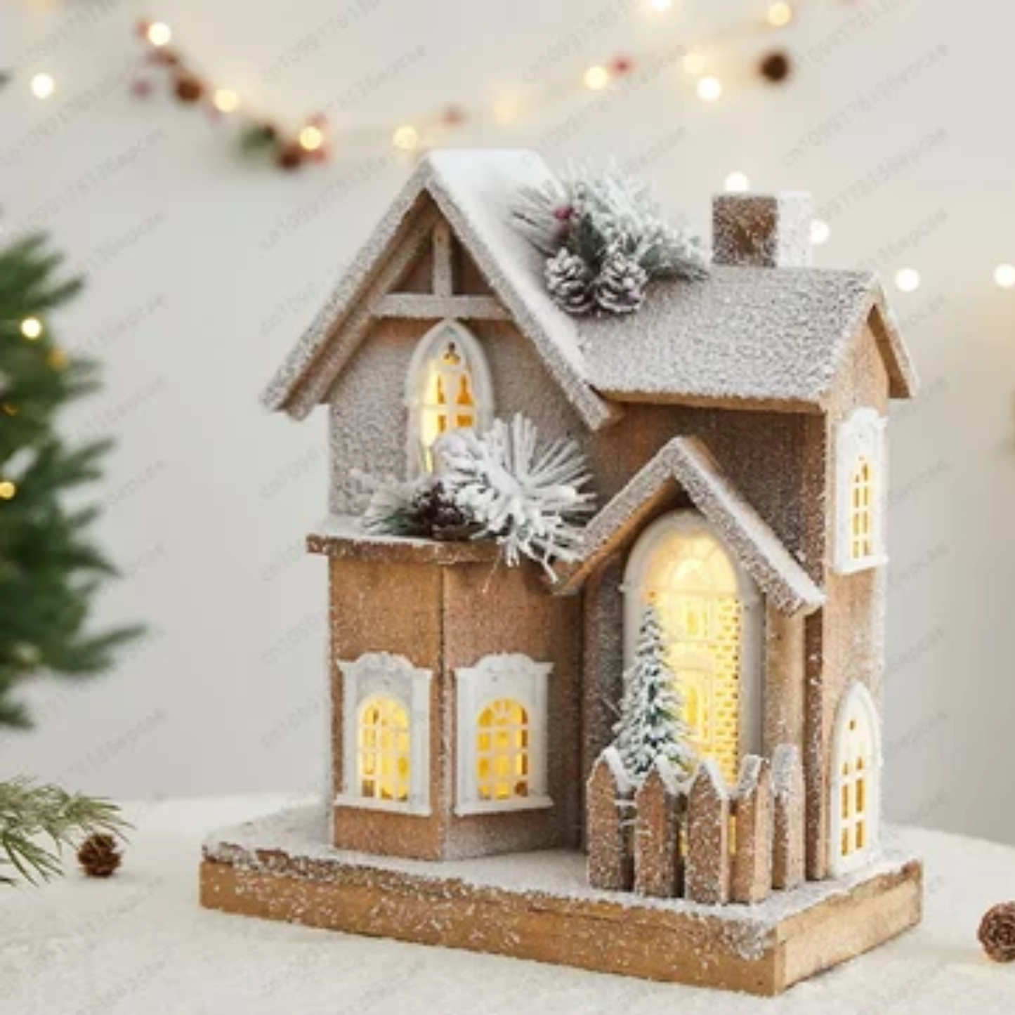 Casa Rústica Natal em Madeira Vila Natalina Led Pilha 51cm*11cm*1000cm