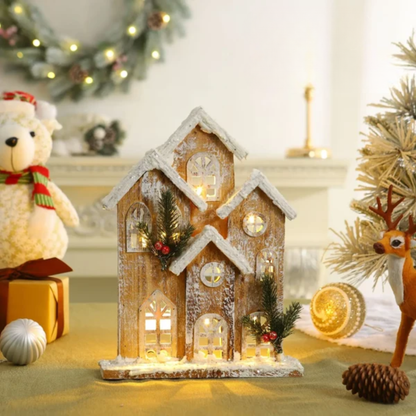 Casinha Nevada com Escada e LED 41cm e 01 unidade, Brilho Prateado Natal