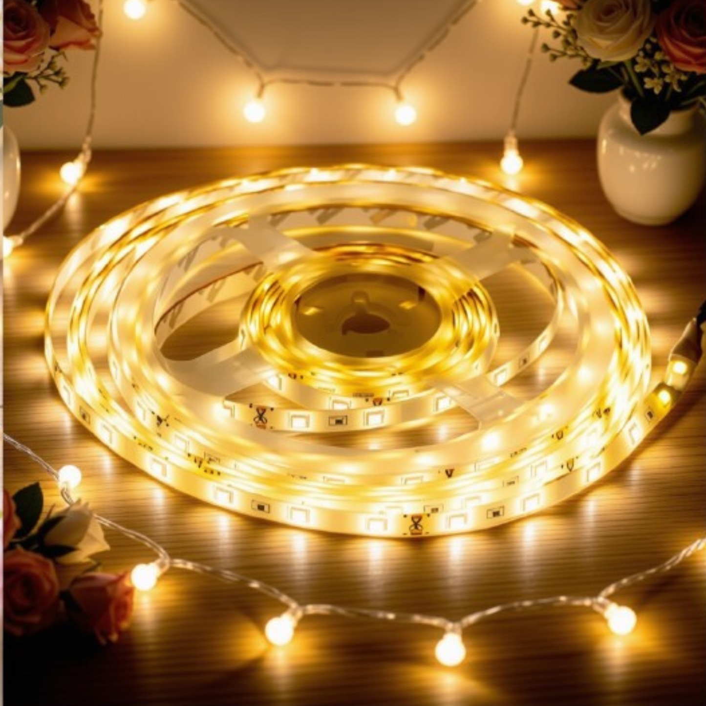 Fita Led 2835 Rolo 5 Metros 300 Leds IP65 Dupla Face + Fonte (Branco Quente)