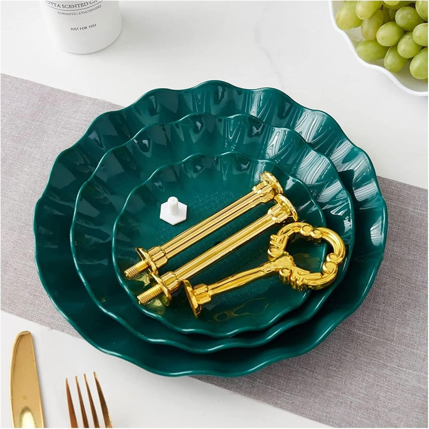 Prato de Frutas de 3 Camadas Estilo Nórdico Fruteira Suporte Frutas Pratos de Mesa Talheres