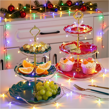 Prato de Frutas de 3 Camadas Estilo Nórdico Fruteira Suporte Frutas Pratos de Mesa Talheres