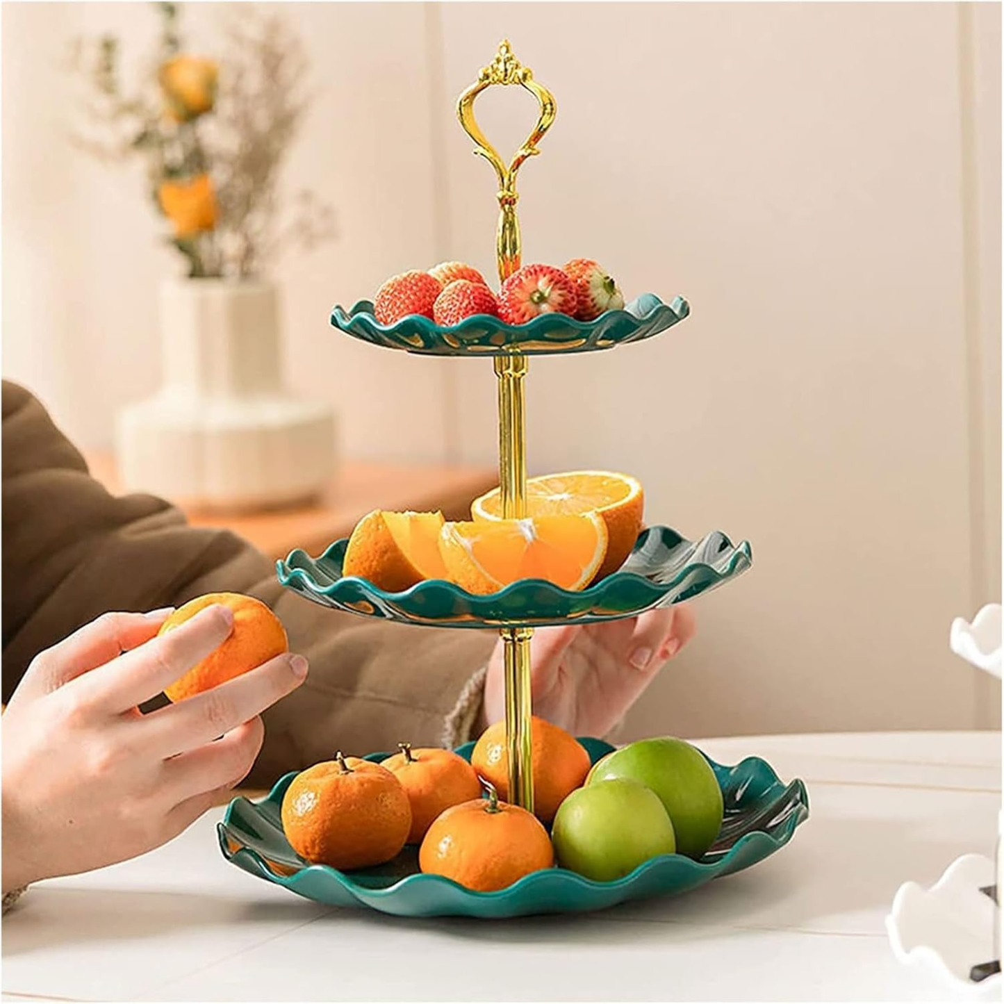 Prato de Frutas de 3 Camadas Estilo Nórdico Fruteira Suporte Frutas Pratos de Mesa Talheres