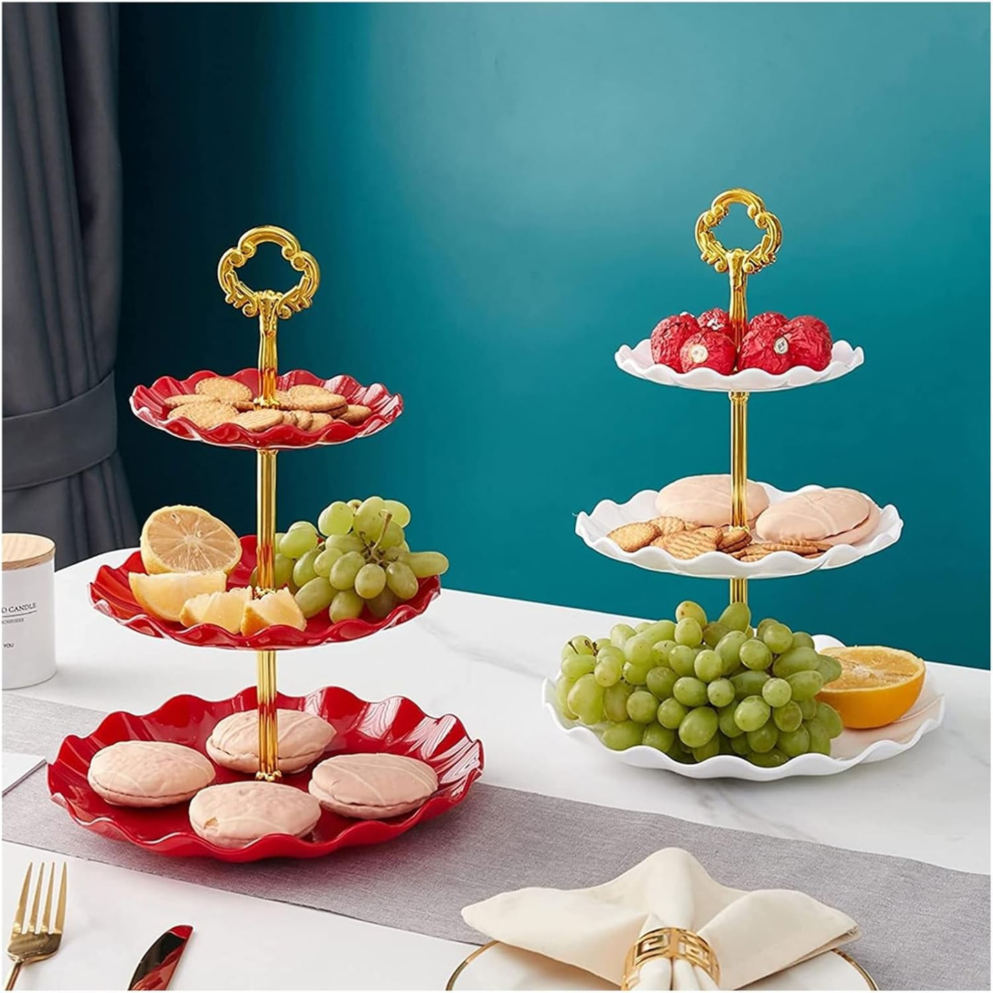 Prato de Frutas de 3 Camadas Estilo Nórdico Fruteira Suporte Frutas Pratos de Mesa Talheres