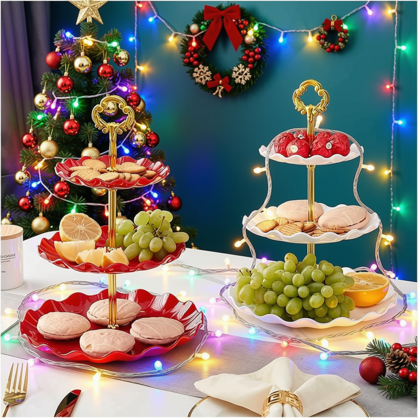 Prato de Frutas de 3 Camadas Estilo Nórdico Fruteira Suporte Frutas Pratos de Mesa Talheres