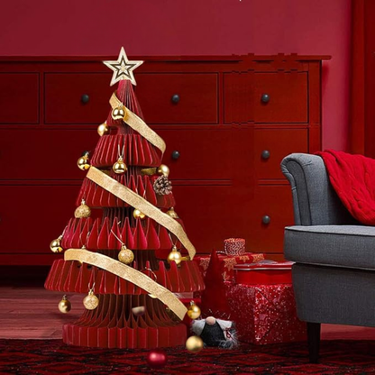 Árvore de Natal de 99 cm de Altura, Mini Árvore de Papel Dobrável com Iluminação Natal