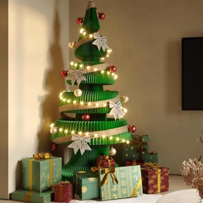Árvore de Natal de 99 cm de Altura, Mini Árvore de Papel Dobrável com Iluminação Natal