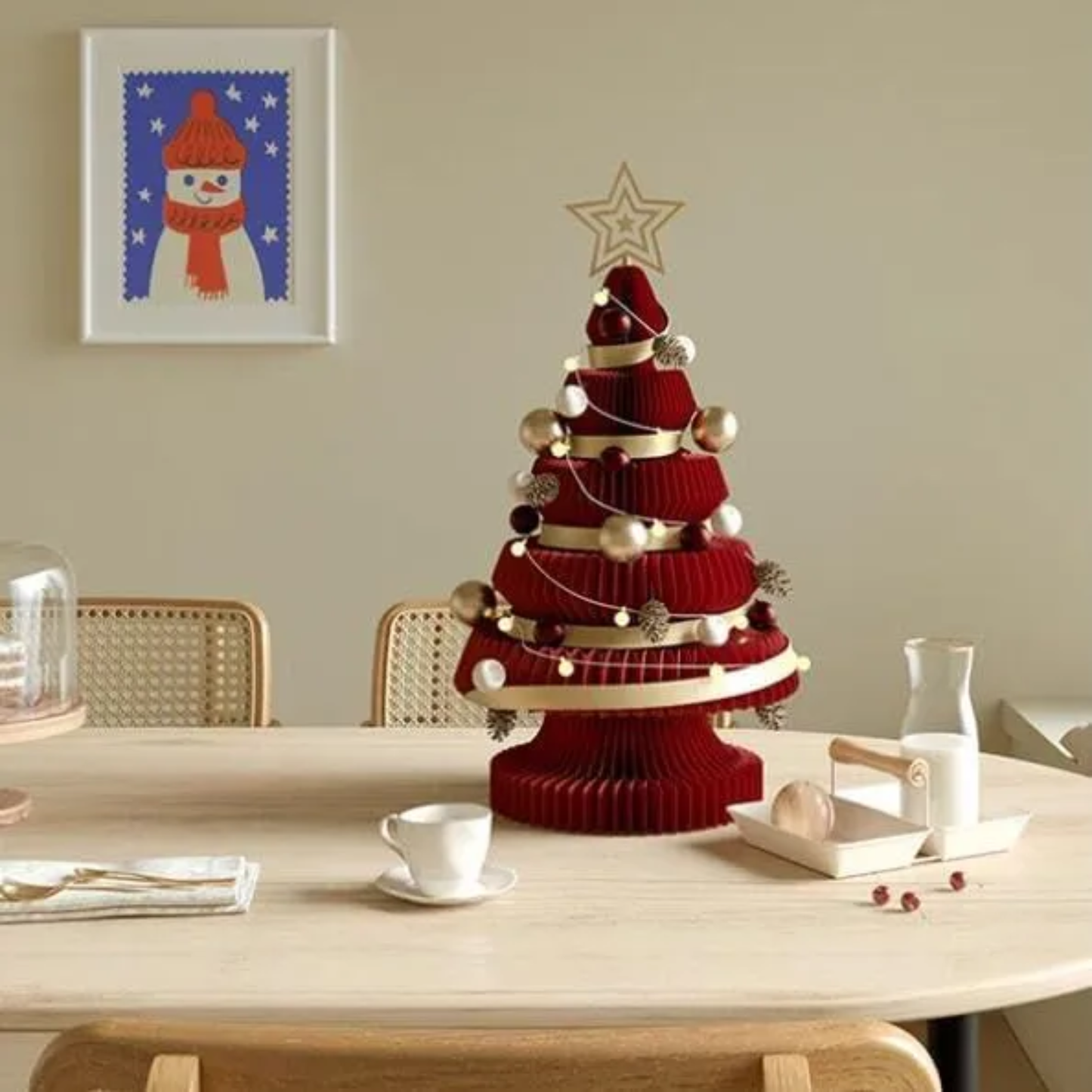 Árvore de Natal de 99 cm de Altura, Mini Árvore de Papel Dobrável com Iluminação Natal